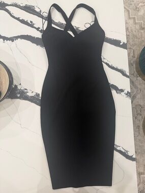 Black Strappy Midi Bodycon Dress